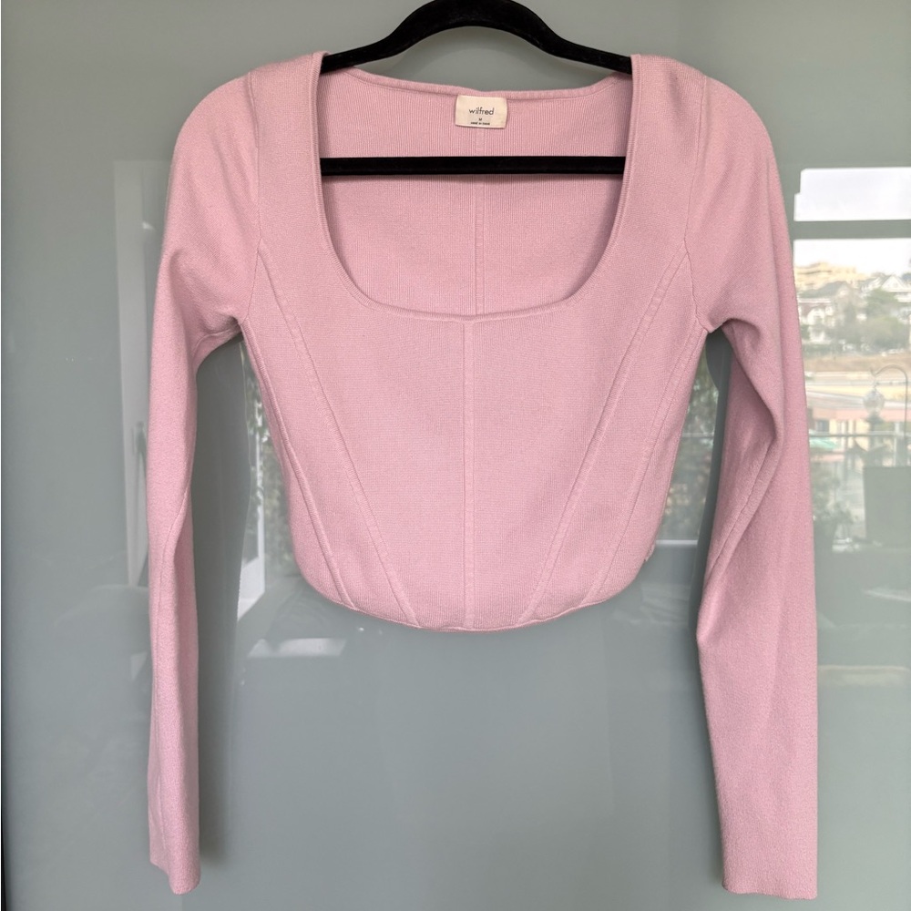 Aritzia Wilfred Lilac Cropped Long Sleeve Top